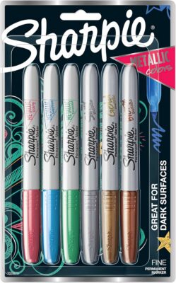 Sharpie Metallics Permanent Markers, Fine Tip, Assorted Colors, 6 Pack