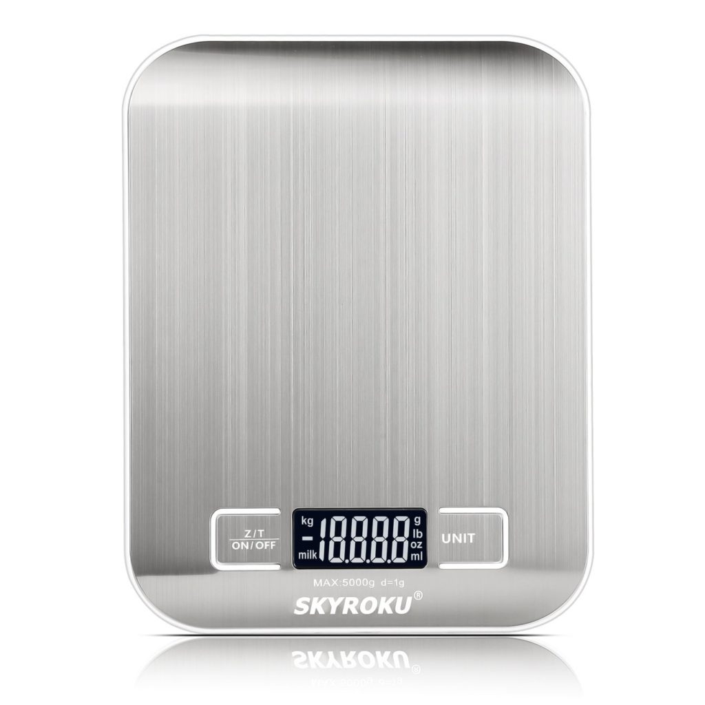 Digital Kitchen Scale, SKYROKU Multifuction Food Scale with LCD Display, 11b/5kg, Stainless Steel, Silver(No Battery Included)