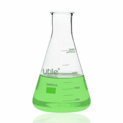 Utile Glass Erlenmeyer Flask Set, 2000ml Narrow Mouth Erlenmeyer Flasks, Borosilicate 3.3 Glass Conical Flasks for Laboratory with Printed Graduation, 4016.2000.1