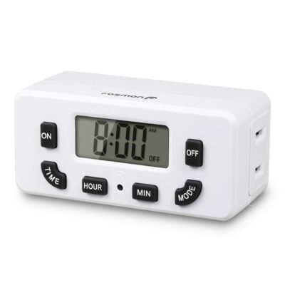 Fosmon 24 Hour Programmable Digital Timer for Eletrical Outlets, Indoor Plug-in Light Timer Switch, Grow Light Timer 125V 15A Electric Wall Timer for Small Applicance, Lamp, Aquarium, Reptile Lights 