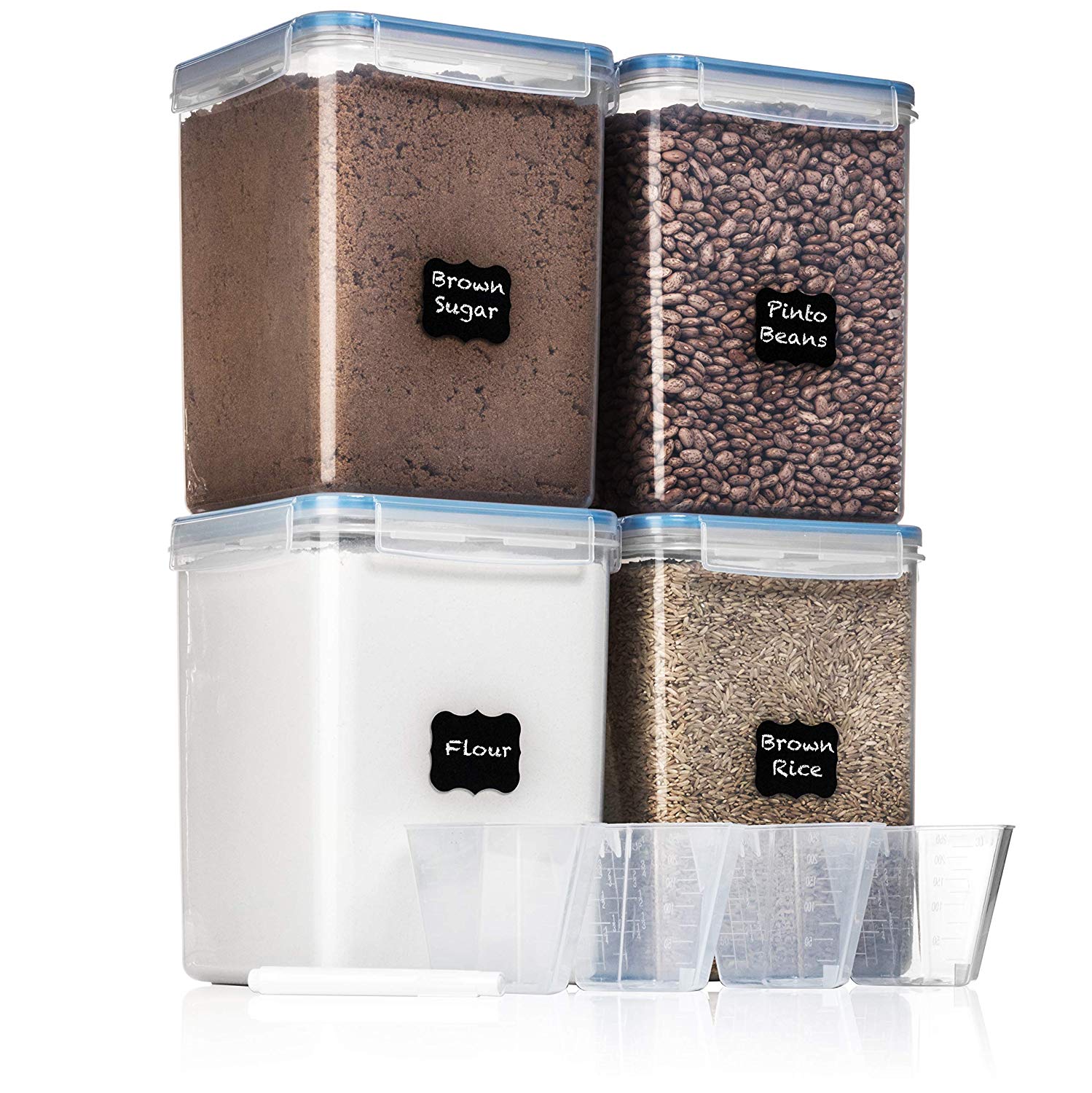 Four x 176 Ounce (5.2.L) Airtight Cereal Storage Containers + Measuring ...