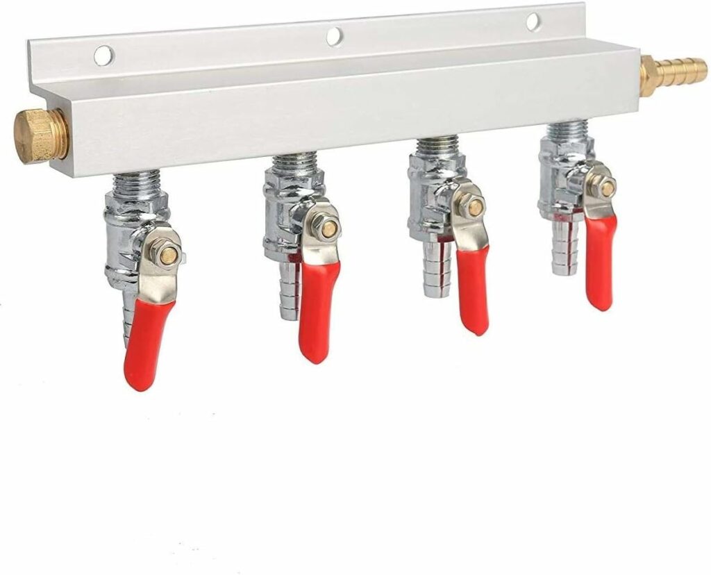 YaeBrew Gas Manifold, Beer Gas Distributor, Air Distributor CO2 Manifold - Splitter 5/16" Barb Fittings (4 Way)