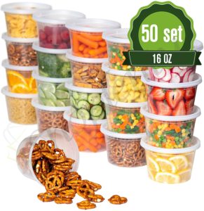  Freshware Food Storage Containers [50 Set] 16 oz Plastic Deli  Containers with Lids, Slime, Soup, Meal Prep Containers, BPA Free, Stackable, Leakproof