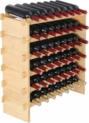 VEVOR 48 Bottle Stackable Modular Wine Rack, 6-Tier Solid Bamboo Wood Storage Racks, Floor Freestanding Wines Holder Display Shelf, Wobble-Free Shelves for Kitchen, Bar, and Cellar (Natural Color) 