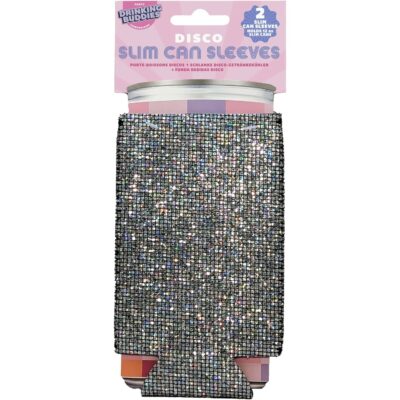 NPW Drinking Buddies 2 PACK Disco Ball SLIM Can Insulator- Last Disco Skinny Drink Sleeve for Hard Seltzers, Bachelorette Party Decorations | Groovy Barware, 70s Birthday Cocktail Accessories 