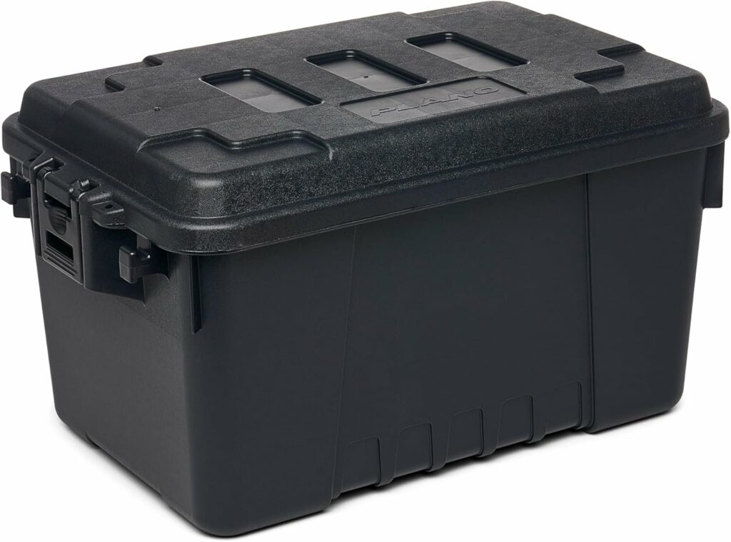 Plano Sportsman Trunk, Black, Small, Lockable Storage Box, Airline Approved Sportsman Trunk, Hunting Gear and Ammunition Bin, Heavy-Duty Containers for Camping, 56-Quart 