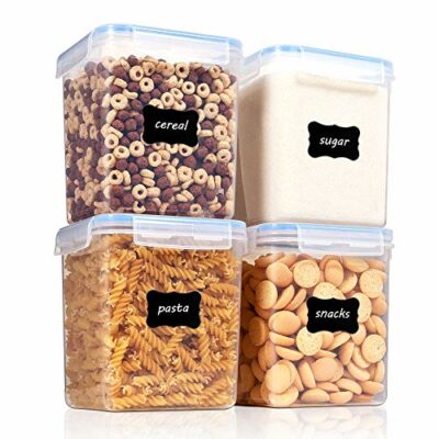 EXTRA LARGE WIDE & DEEP Food Storage Airtight Containers [Set of 4] 5.2L  (175.9oz) w/ 4 Measuring Cups + Labels - Ideal for Sugar, Flour, Baking