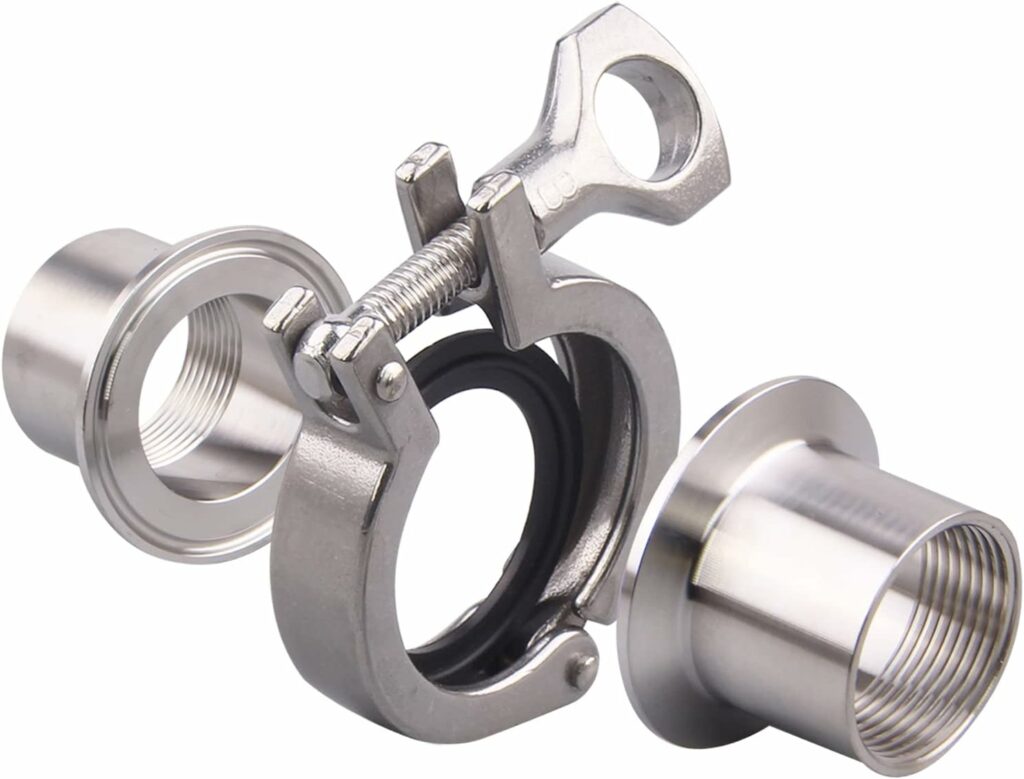 DERNORD 2 Pcs Sanitary Female Threaded Ferrule Pipe Fittings + SUS304 Tri-clamp (Tri-clover Clamp) + FKM Gasket (Female Threaded Pipe Size:1-1/2 Inch DN40) 