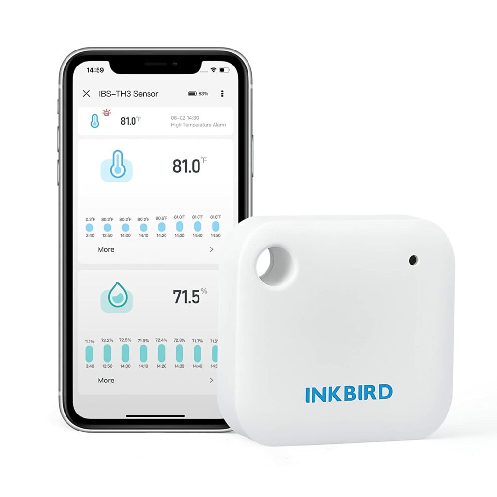 INKBIRD WiFi Thermometer Hygrometer Monitor, Smart Temperature Humidity Sensor IBS-TH3 with App Notification Alert, 1 Year Data Storage Export, Remote Monitor for Greenhouse Wine Cellar Baby Room