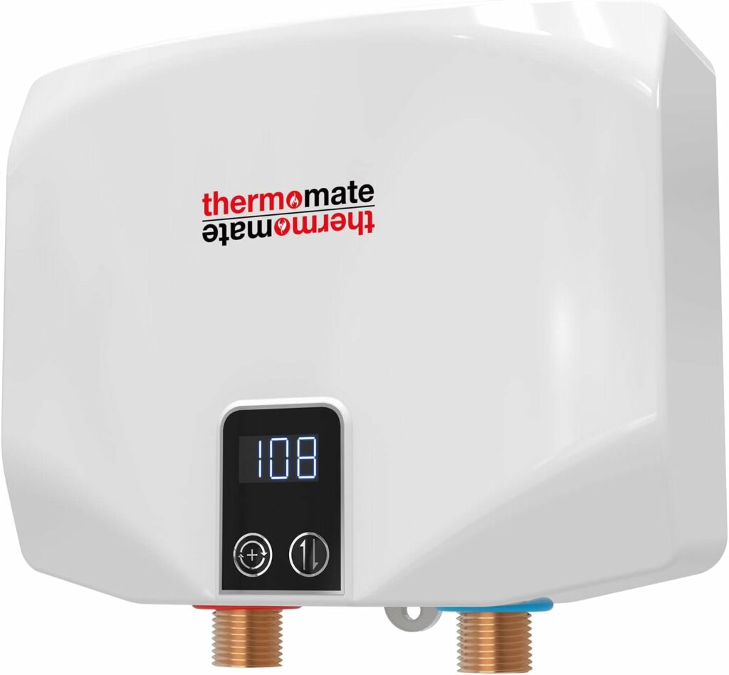 thermomate Mini Tankless Water Heater Electric 3.5kW 110~120V Point of Use On Demand Instant Hot Water Heater for Sink Wall Mounted LED Display ETL Certified ET035 (White) 