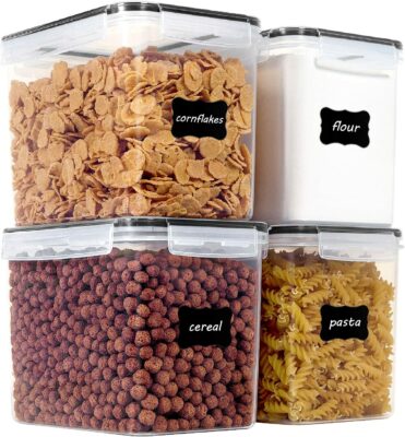 Airtight Food Storage Containers with Lids, 24 pcs Plastic Kitchen and  Pantry Organization Canisters for Cereal, Dry Food, Flour and Sugar, BPA  Free, Includes 24 Labels