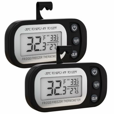 Digital Frigerator Thermometer 2 Pack, Thermometer Refrigerator with Large LCD Screen, Stand and Magnetic Back, for Room,Kitchen-Black 