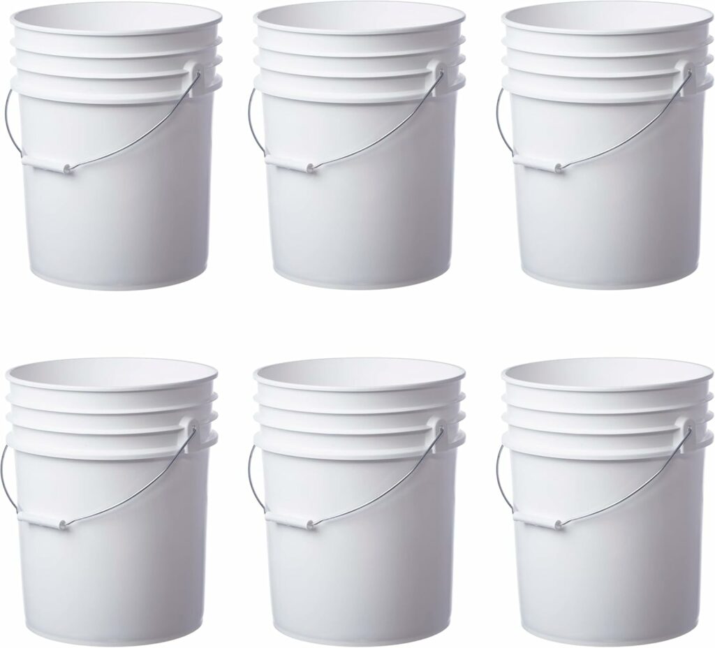 6 Pack | Premium 5 Gallon Bucket, Food Grade BPA Free HDPE, White - no Lid 