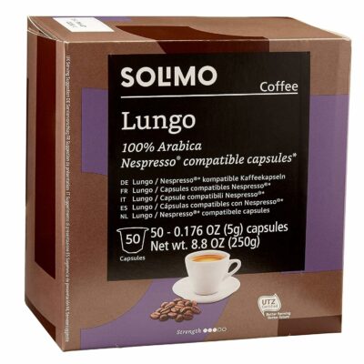 Amazon Brand - Solimo Lungo Capsules, Compatible with Original Brewers, Medium Roast, 50 Count (Pack of 1)