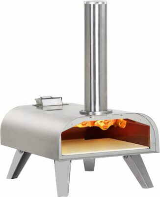 BIG HORN OUTDOORS Pizza Ovens Wood Pellet 12” Pizza Oven Cooking Wood Fired Pizza Maker Portable Stainless Steel Pizza Grill, Silver Portable Party use