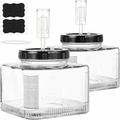 2 Pack 1 Gallon Wide Mouth Fermentation Jars with Screw Lid, Gallon Glass Jars w 2 Econolock Airlocks - 100% Airtight Glass Pickle Jar with Extra Gasket for Sourdough Starter