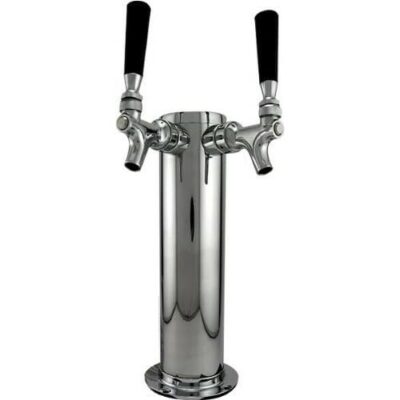 Draft Beer Column Tower, 2 Faucets, Chrome 