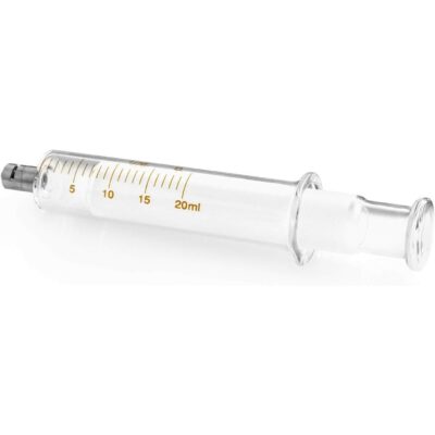 QWORK Reusable Glass Syringe, Metal Luer Lock, 2 Pack 20 mL Capacity - Professional Grade