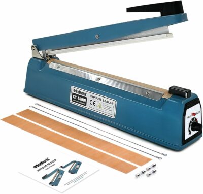 ROMECH 12 Inch Impulse Bag Sealer, Solid Metal Housing Heavy Duty Manual Heat Sealer Machine with Spare Parts for Sealing Plastic Bags & Shrink Wrap Bags (400W)