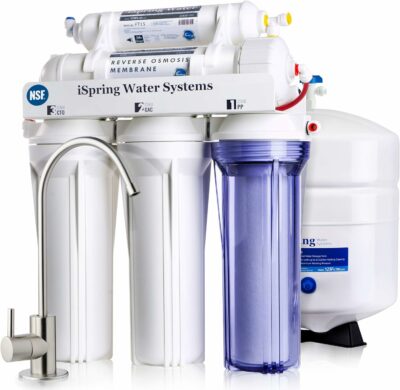 iSpring RCC7, NSF Certified, High Capacity Under Sink 5-Stage Reverse Osmosis Water Filter, RO Drinking System, 75 GPD, Brushed Nickel Faucet