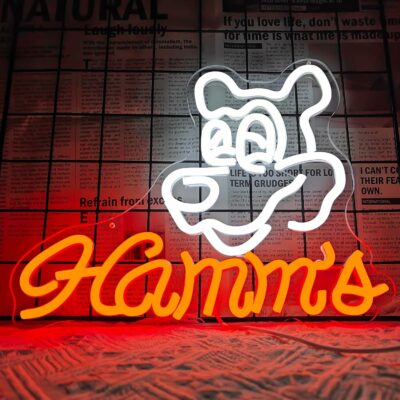 Hamms Beer Bear Neon Sign for Wall Decor Dimmable Hamm's Beer Light Neon Sign Led Bear Neon Light Signs for Beer Pub Club Home Bar Man Cave