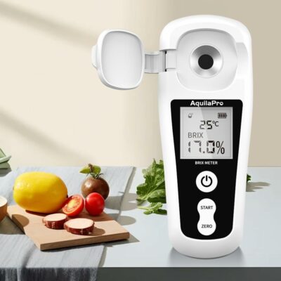 Digital Brix Refractometer with LCD, for Fruit Juice and Coffee, with Auto Temperature Compensation, 0-55% Range, ±0.2% Accuracy, Rechargeable Brix Meter for Liquid Sugar Content