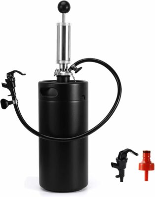 Stainless 128oz Mini Keg Hand Pump Beer Growler Beer Keg Draft Beer Dispenser Pressurized Growler for Beer Mini Keg Hand Pump Picnic Beer Faucet Keg Portable Mini Keg Beer Pump Beer Tap