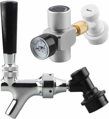 PERA Beer Tap CO2 Mini Keg Charger Beer Keg Faucet with Ball Lock Liquid Disconnect Mini Gas Regulator with Ball Lock Gas Disconnect for Draft Beer Homebrewing 