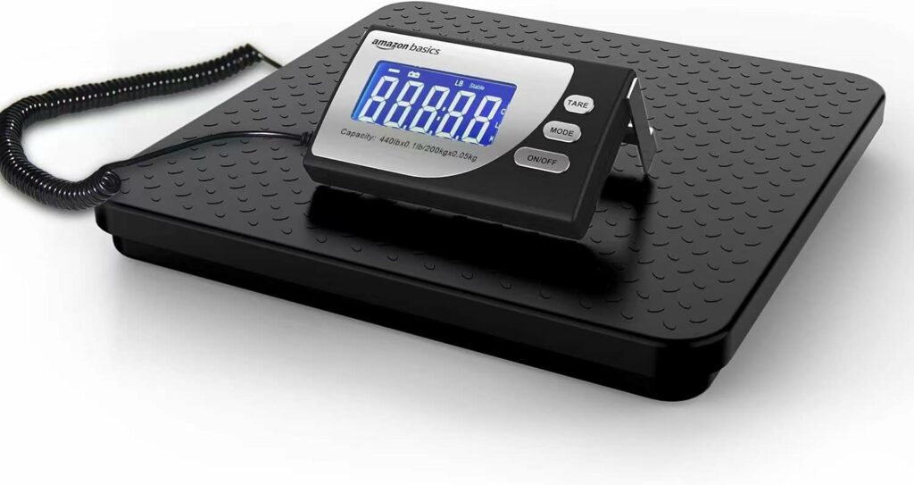 Amazon Basics Digital Postal Scale, Heavy Duty, Aluminium Platform, 440 lb Capacity, 1 Ounce Readability