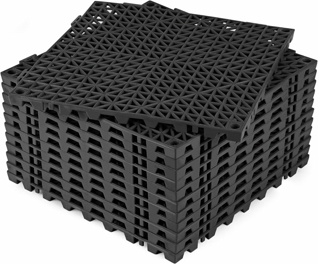 ToLanbbt Modular Interlocking Cushion 12P 11.8" x 11.8" Interlocking Rubber Floor Drain Holes Non-Slip Splicing Drainage Mats for Deck, Shower, Kitchen, Drain Pool, Sauna Bath, Indoor Outdoor (Black)