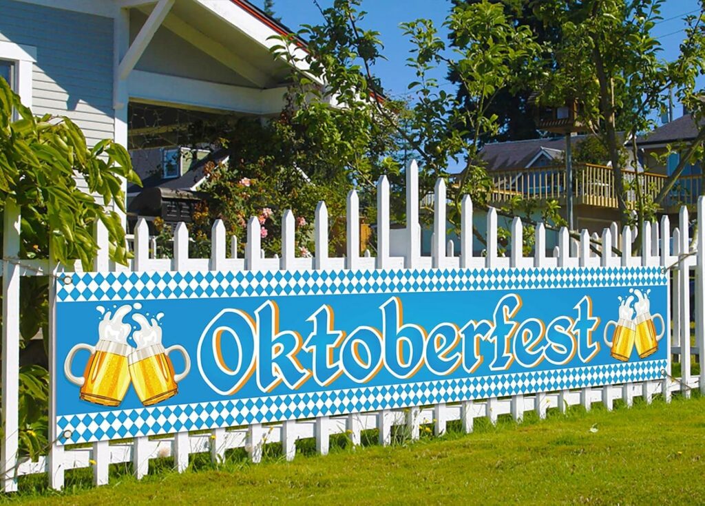 Nepnuser Oktoberfest Fence Banner for German October Fest Themed Party Decoration Blue Bavarian Flag Check Hanging Banners for Beer Party Supply 