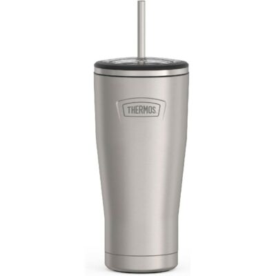 THERMOS ICON SERIES Stainless Steel Cold Tumbler with Lid and Straw - 24 Ounce, Matte Stainless Steel - Vacuum Insulated Tumbler 