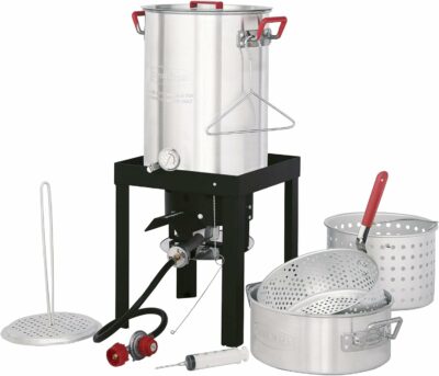 CreoleFeast TFS3010 Propane 30 Qt. Turkey and 10 Qt. Fish Fryer Boiler Steamer Set, 50,000 BTU Burner, Ideal for Outdoor Cooking 