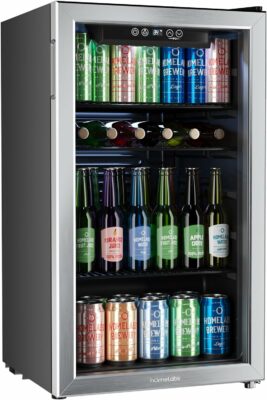 hOmeLabs Beverage Refrigerator and Cooler - 120 Can Mini Fridge with Glass Door for Soda Beer or Wine - Small Drink Dispenser Machine for Office or Bar with Adjustable Removable Shelves 