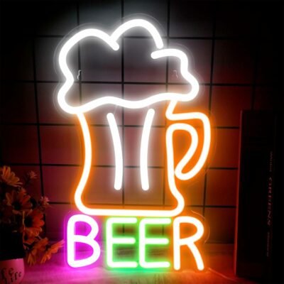 Beer Neon Sign - Adult Bar Dimmable LED Cheers Commercial Neon Light 17.2x9.5'', USB Power Port, for Men Caves, Home, Store, Wall Art Decoration, Party, Club, Restaurant, Night Hotel Signage, Gift 