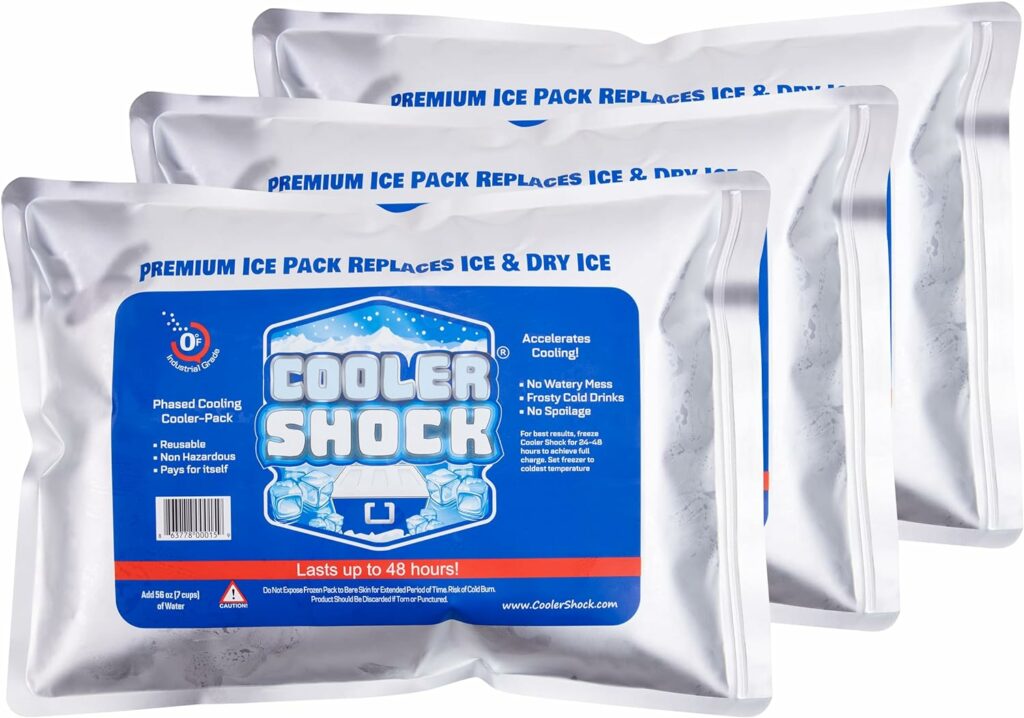 Cooler Shock Ice Packs for Cooler - Large Cooler Ice Packs for Camping Coolers & Backpack Coolers - Durable Iron-Seal Design - 10" x 14", Pack of 3