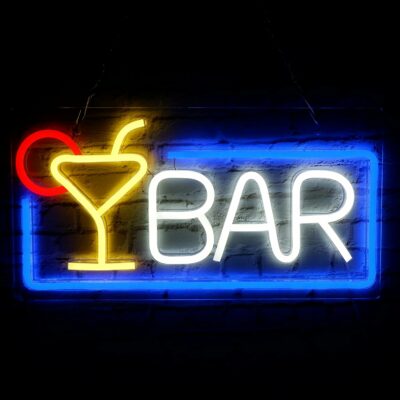 Neon Bar Signs - for Home Bar Wall Decor 16.5×8.7" Led Neon Light Beer Cocktail USB Powered Dimmable Light Up Sign for Bedroom Pub Bistro Man Cave Party Gifts 