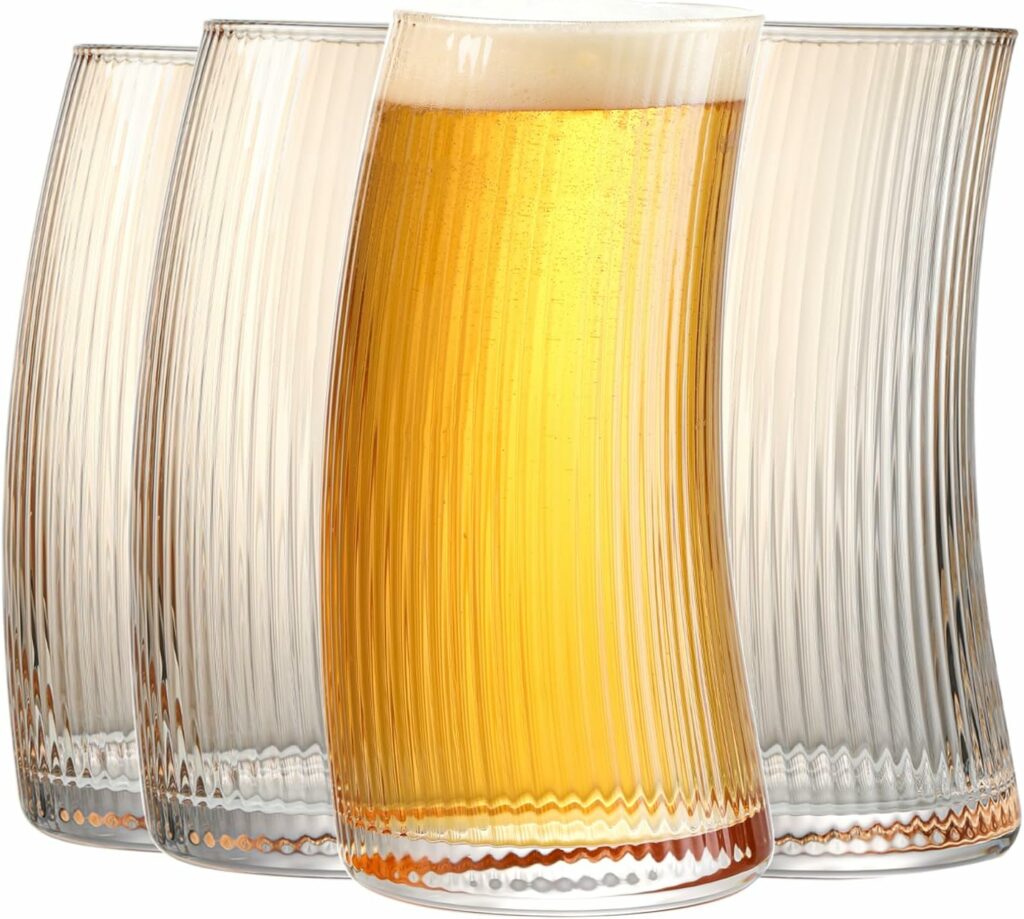 17.2oz Beer Glasses Set of 4, Large Beer Mugs for Freezer, Craft Clear Pint Glasses, Unique Pub Drinking Glasses for IPA,Pilsner, Gifts for Men 