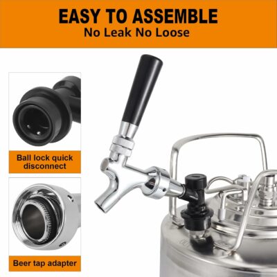 Stainless Steel Stem Beer Keg Tap Self-Closing Beer Tap Faucet Ball Lock Tap Polished Chrome-Plated Brass Beer Faucet Ball Lock Faucet with Ball Lock Quick Disconnect Picnic Corny Keg Tap
