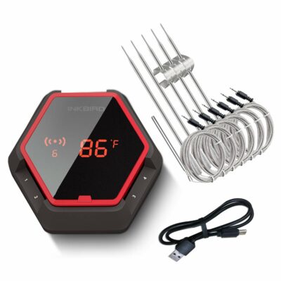 Inkbird Grill Bluetooth BBQ Thermometer Wireless IBT-6XS, 6 Probes Digital Smoker Grill Thermometer for Cooking,150ft Bluetooth Meat Thermometer, Magnet, Timer, Alarm for Kitchen, Food (Red) 