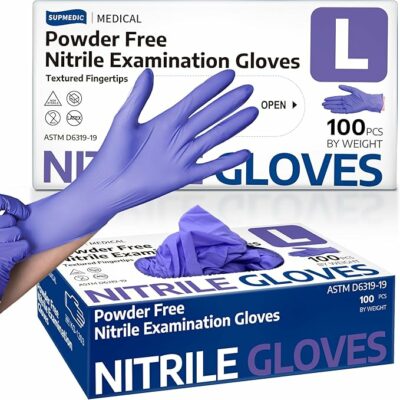 Nitrile Exam Gloves, 3.5 Mil Powder-Free Food Safe Cleaning First Aid Disposable Medical Glove, Purple 100 Pcs
