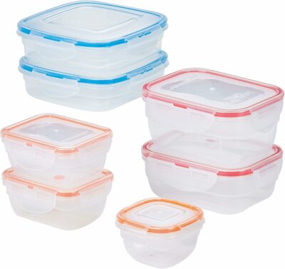 LOCK & LOCK Easy Essentials Color Mates Food Storage lids/Airtight containers, BPA Free, 14 Piece, Clear