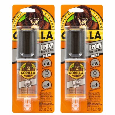 Gorilla 2 Part Epoxy, 5 Minute Set, Incredibly Strong Bonding, .85 Ounce Syringe, Clear, (Pack of 2) 