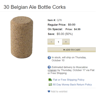 30 Belgian Ale Bottle Corks
