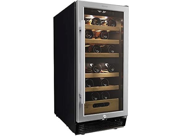 hOmeLabs 25 Bottles High-End Wine Cooler - Standalone Dual-Zone Mini Fridge and Chiller for Wines with Temperature Control Panel, Stainless Steel Reversible Door Swing and Removable Wood Shelves 