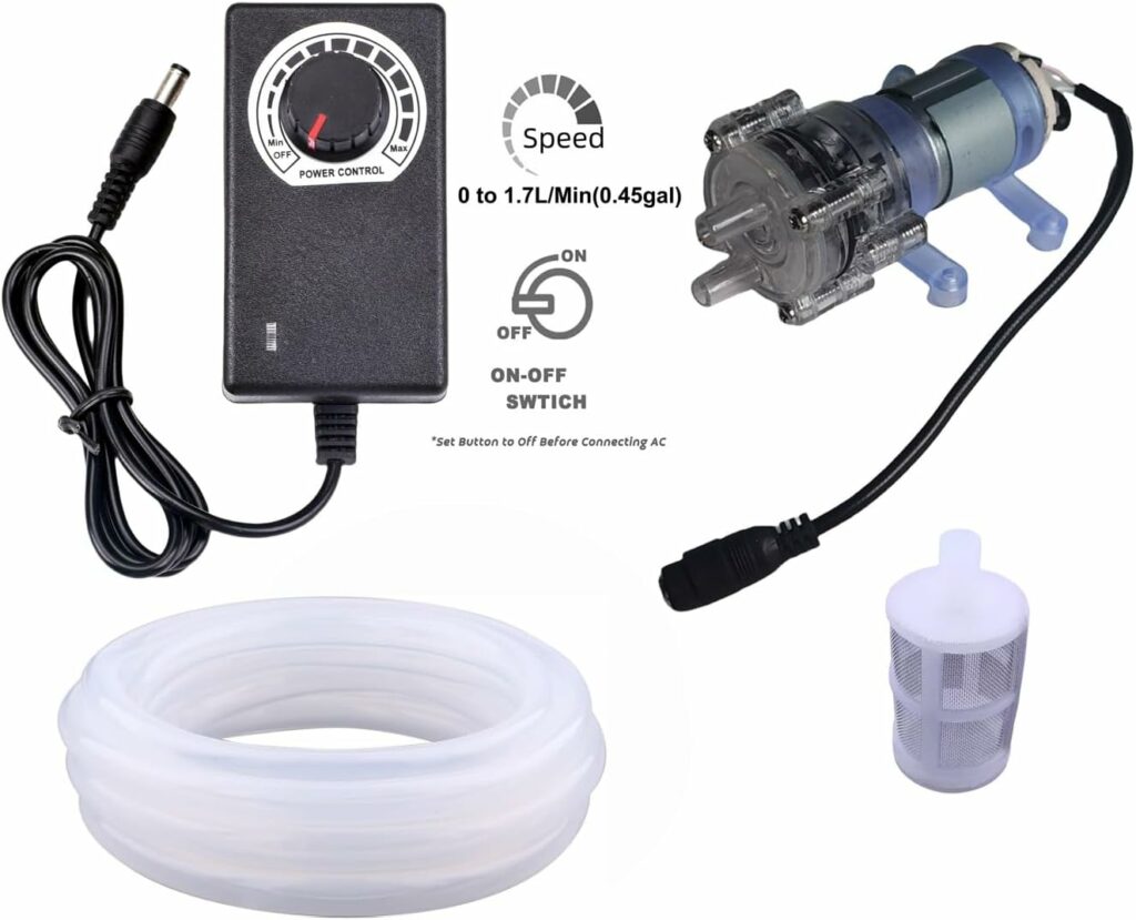 Food Grade Water Pump Speed Control with 13ft Silicon Tube Pipe Low Noise Diaphragm Pump 2L 0.53gal/minute Self Priming Fresh Water Flow Transfer DC Pump Ice Maker Coffee Machine Water Cooling 