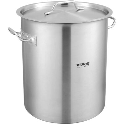 VEVOR Stainless Steel Stockpot, 42 Quart Large Cooking Pots, Cookware Sauce Pot with Strainer, Lid, and Handle, Heavy Duty Commercial Grade Stock Pot, Sanding Treatment, for Large Groups Events Silver 