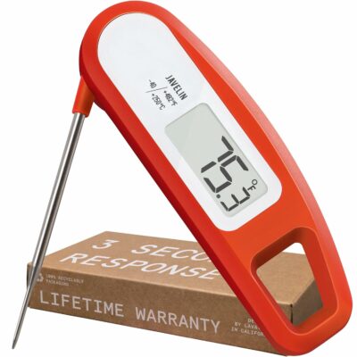 Lavatools Javelin® Ultra-Fast 2-Second Digital Instant Read Meat Thermometer for Grill and Cooking, 2.75" Probe, Compact Foldable Design, Large Display, IP65 Water Resistant, NSF Certified 