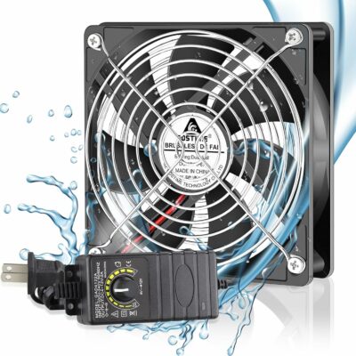 GDSTIME 120mm Waterproof Fan with Speed Controller, IP67 12V Computer Fan with AC Plug, 110V 120V 220V AC Powered Ventilation Exhaust Fan for Receiver Terrarium Biltong Box Grow Tent Cabinet Cooling 