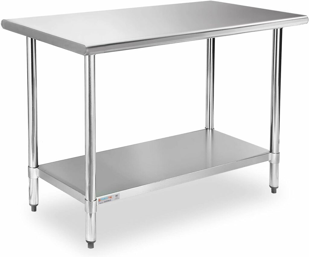 STABLEINK NSF Stainless Steel Table, 24 x 48 Inches Metal Prep & Work Table with Adjustable Undershelf, for Commercial Kitchen, Restaurant, Hotel and Garage，Stainless Steel prep Table Work Table
